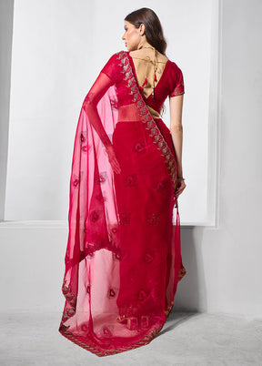 Red Chiffon Silk Saree With Blouse Piece