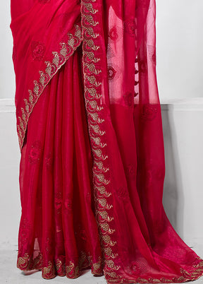 Red Chiffon Silk Saree With Blouse Piece