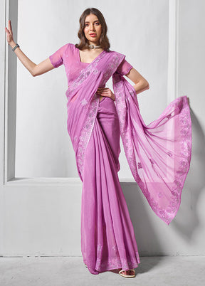 Purple Chiffon Silk Saree With Blouse Piece