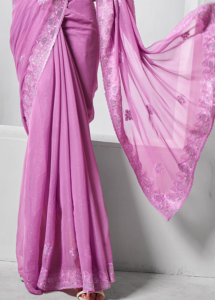 Purple Chiffon Silk Saree With Blouse Piece