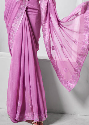 Purple Chiffon Silk Saree With Blouse Piece