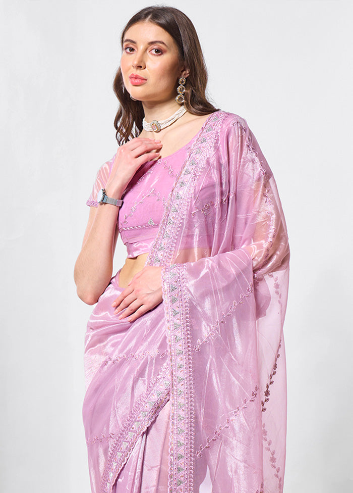 Purple Net Net Saree With Blouse Piece