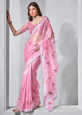 Pink Net Net Saree With Blouse Piece