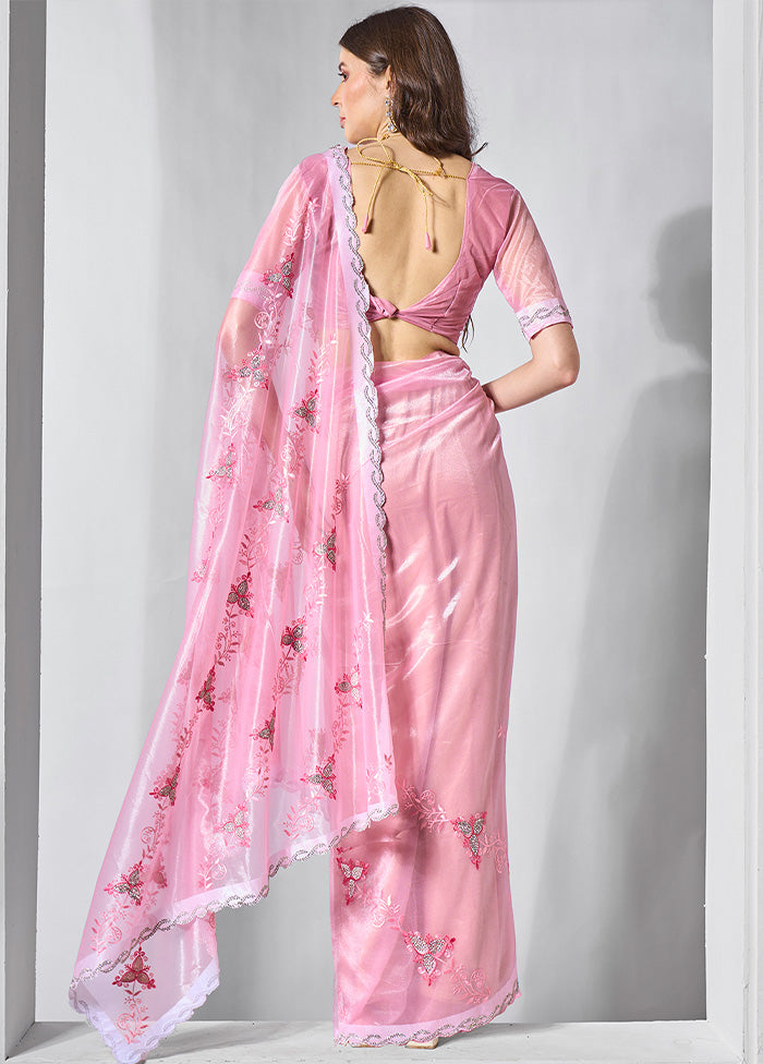 Pink Net Net Saree With Blouse Piece