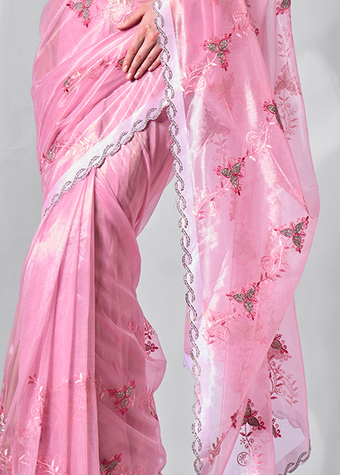 Pink Net Net Saree With Blouse Piece