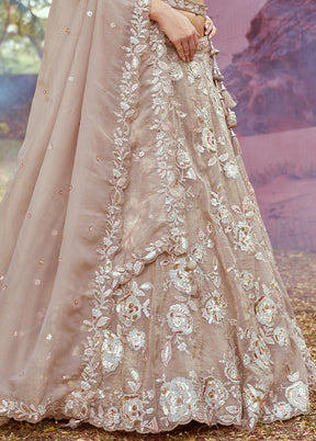 3 Pc Beige Silk Semi Stitched Lehenga Set