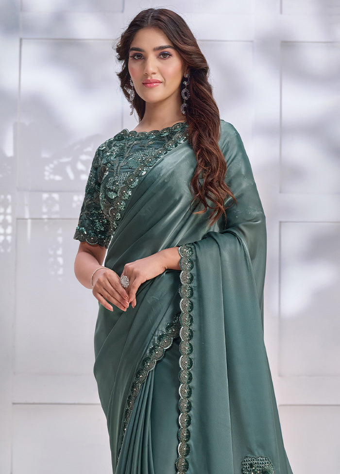 Sea Green Crepe Silk Saree With Blouse Piece