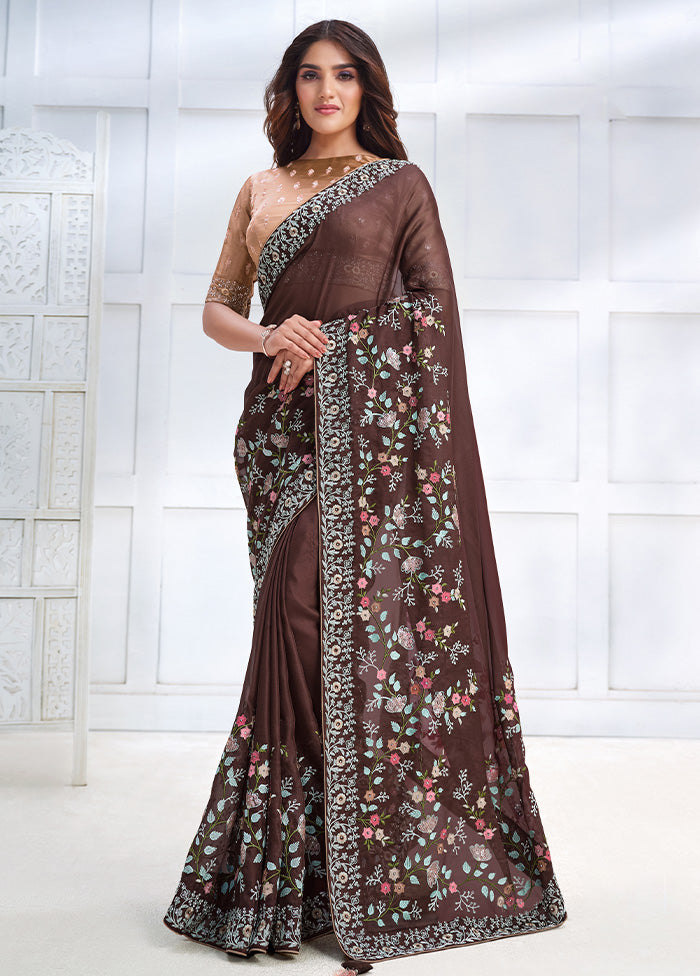 Brown Georgette Saree With Blouse Piece