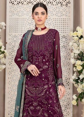 3 Pc Wine Semi Stitched Georgette Suit Set