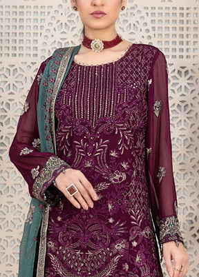 3 Pc Wine Semi Stitched Georgette Suit Set