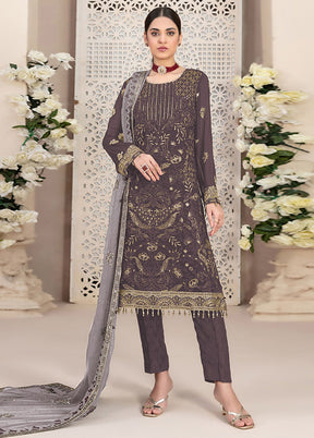 3 Pc Brown Semi Stitched Georgette Suit Set