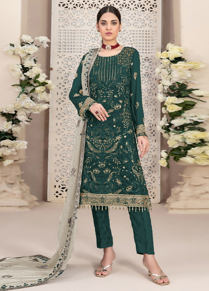 3 Pc Green Semi Stitched Georgette Suit Set