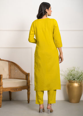 3 Pc Yellow Readymade Viscose Suit Set