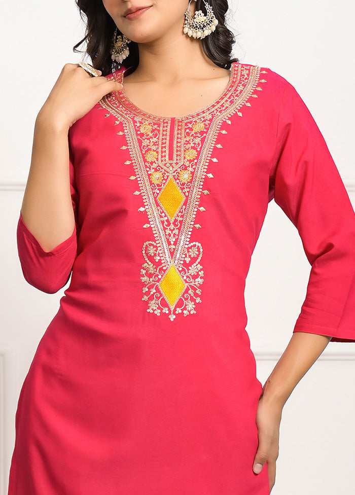 3 Pc Pink Readymade Viscose Suit Set