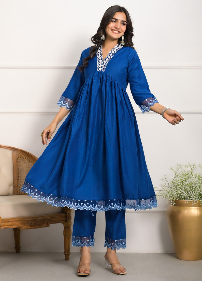 3 Pc Blue Readymade Silk Suit Set