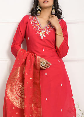 3 Pc Pink Readymade Viscose Suit Set