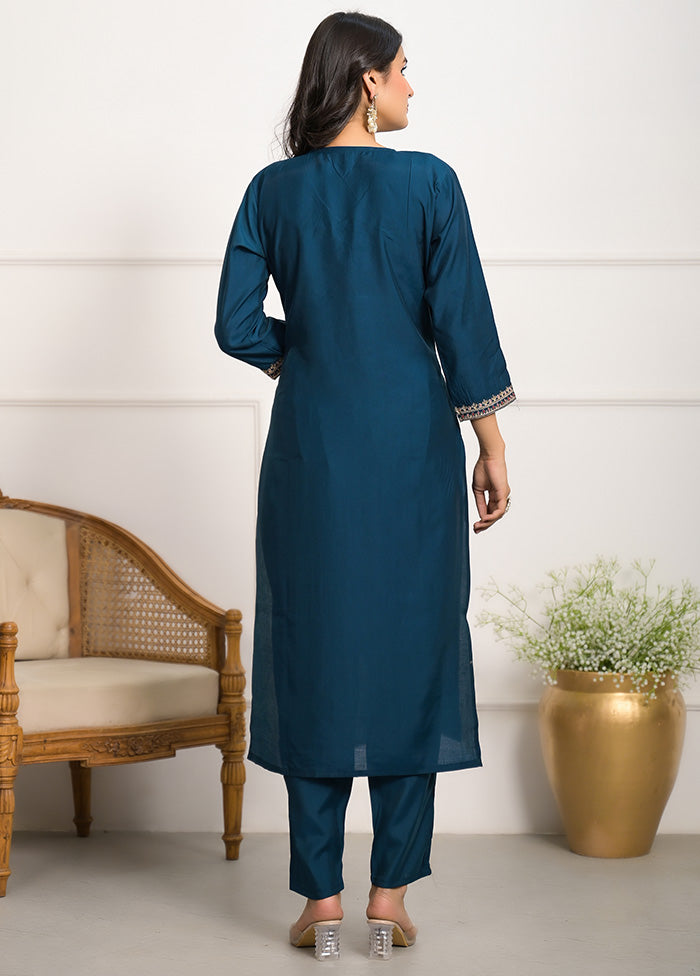 3 Pc Teal Blue Readymade Viscose Suit Set