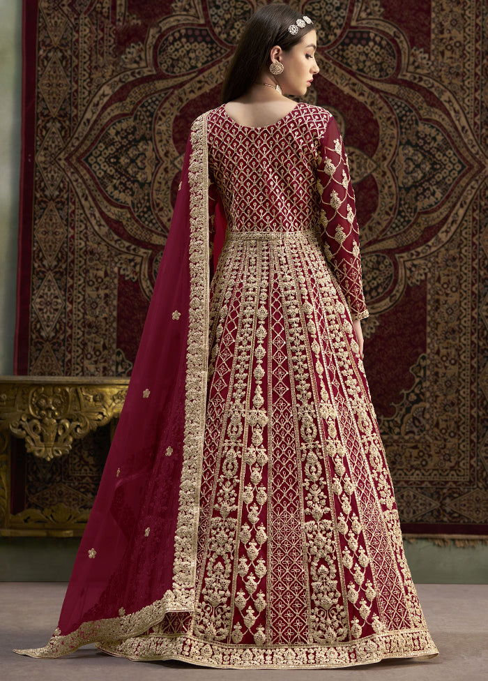 Maroon Semi Stitched Net Dupatta Indian Dress