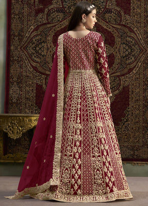 Maroon Semi Stitched Net Dupatta Indian Dress