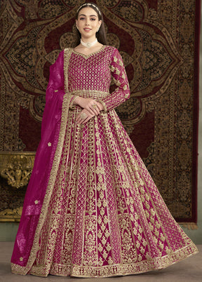 Pink Semi Stitched Net Dupatta Indian Dress