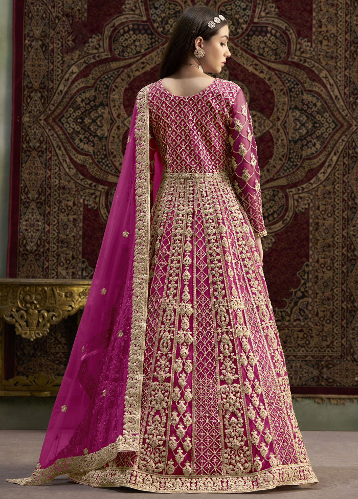 Pink Semi Stitched Net Dupatta Indian Dress