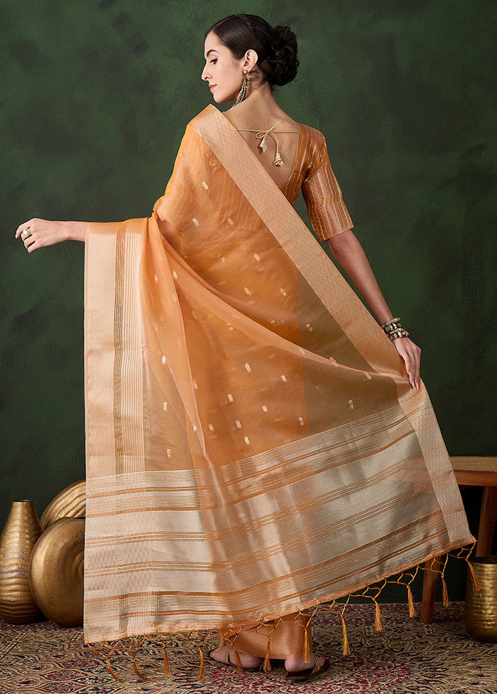 Orange Organza Saree With Blouse Piece