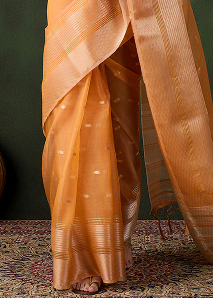 Orange Organza Saree With Blouse Piece