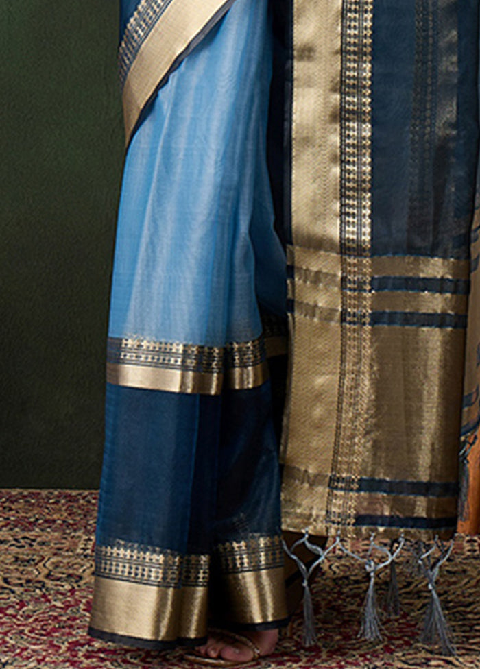 Blue Organza Saree With Blouse Piece