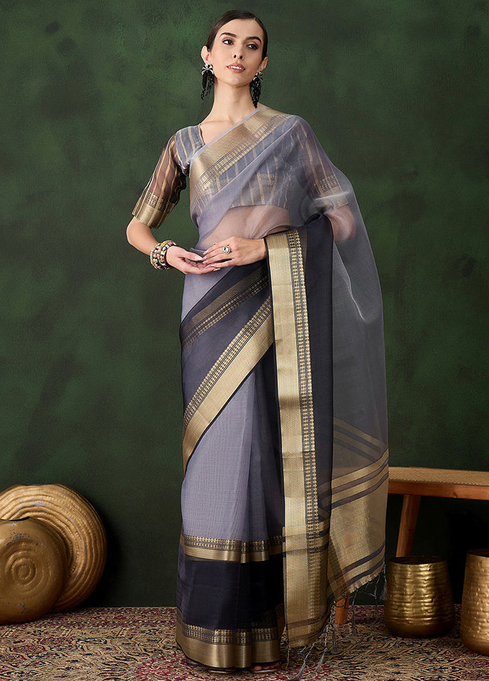 Grey Organza Saree With Blouse Piece