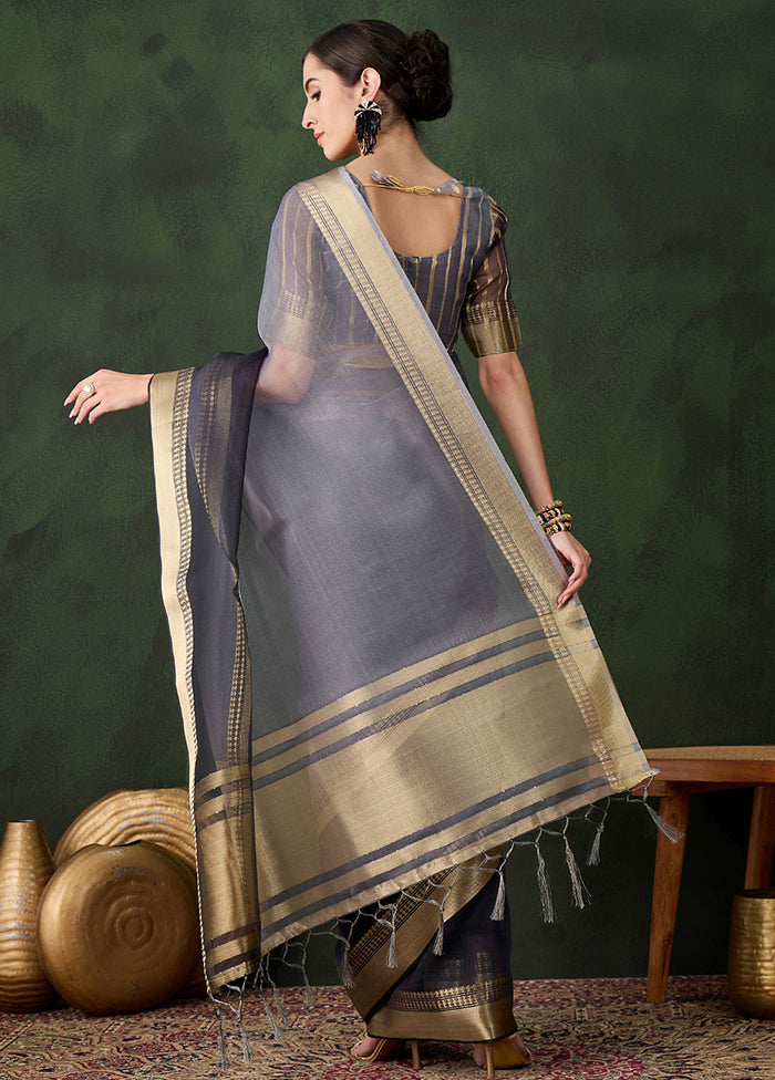 Grey Organza Saree With Blouse Piece