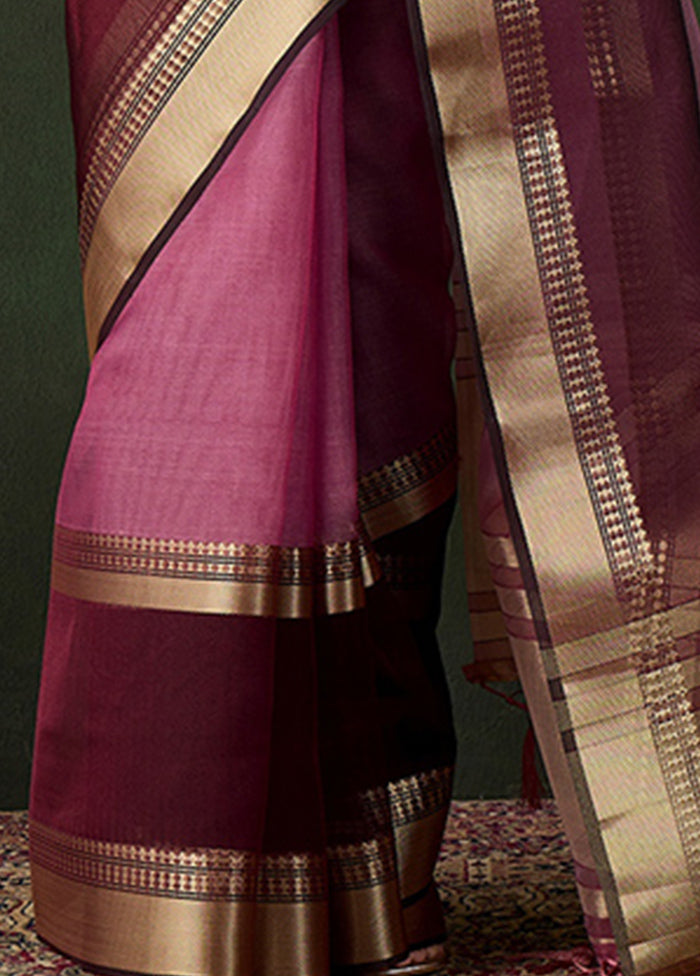 Wine Organza Saree With Blouse Piece