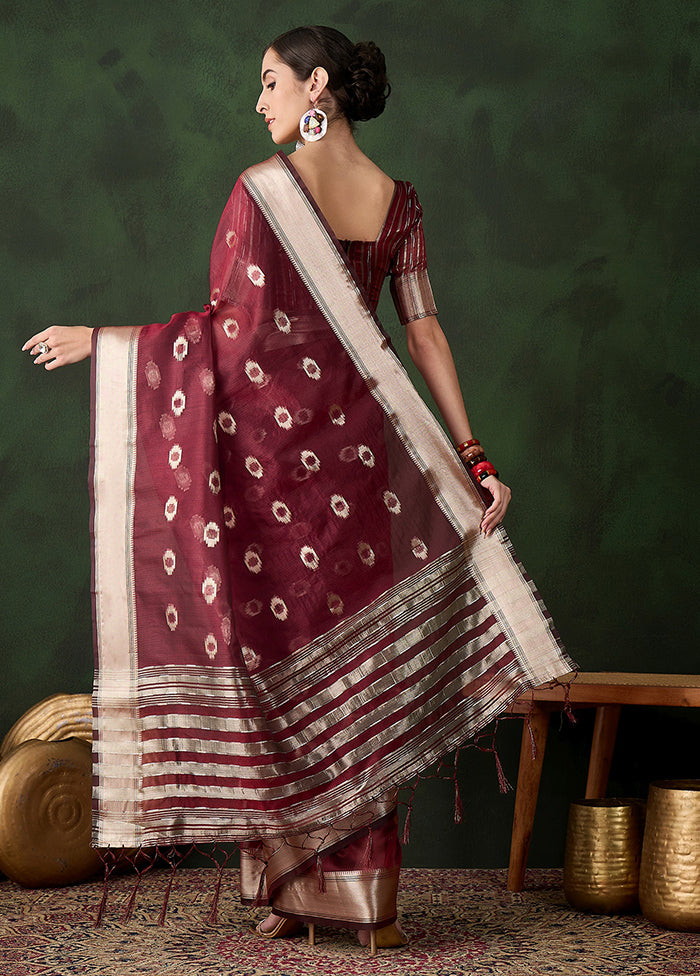 Maroon Organza Saree With Blouse Piece