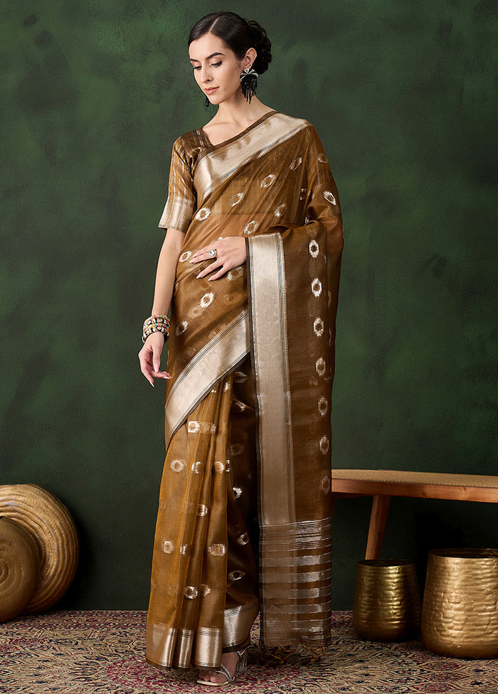 Mustard Organza Saree With Blouse Piece