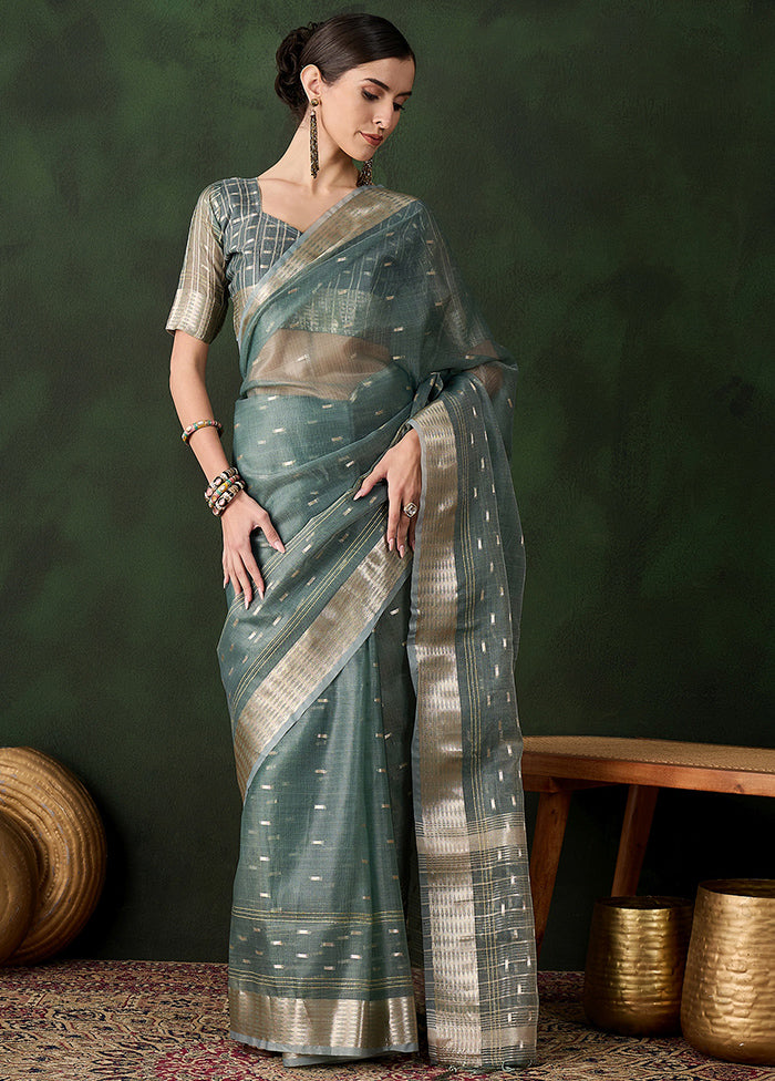 Green Organza Saree With Blouse Piece