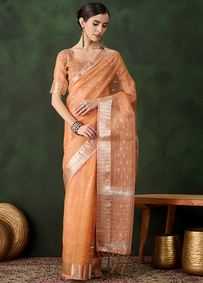 Peach Organza Saree With Blouse Piece