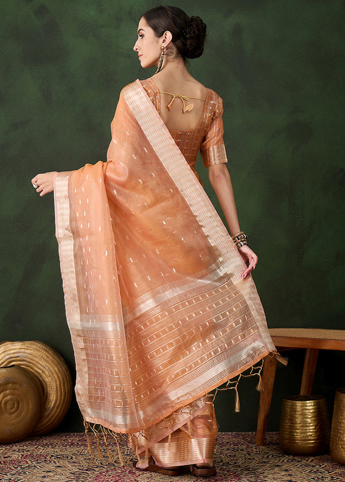 Peach Organza Saree With Blouse Piece