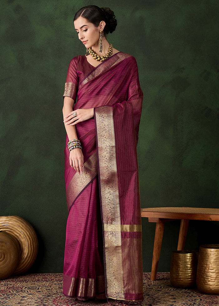 Magenta Organza Saree With Blouse Piece