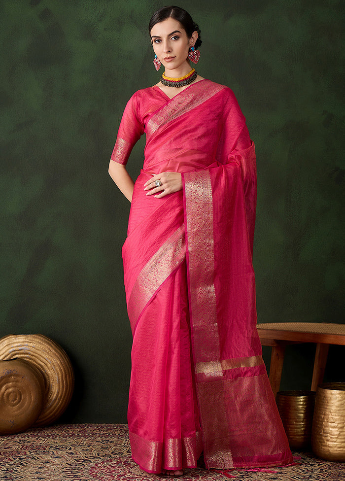 Pink Organza Saree With Blouse Piece