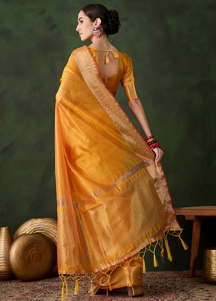 Yellow Organza Saree With Blouse Piece