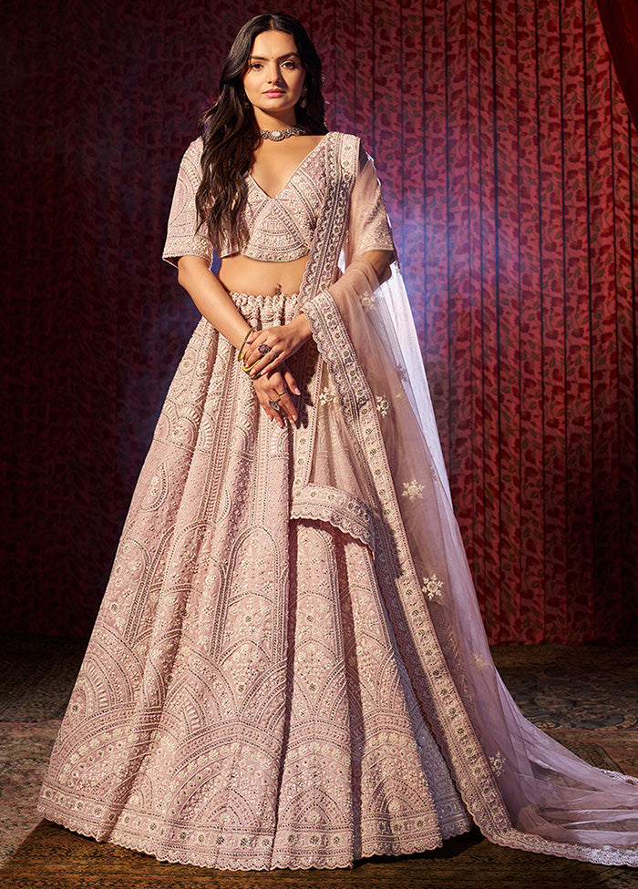 3 Pc Lilac Silk Semi Stitched Lehenga Set