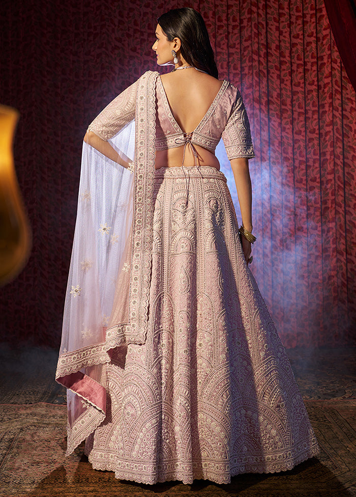 3 Pc Lilac Silk Semi Stitched Lehenga Set