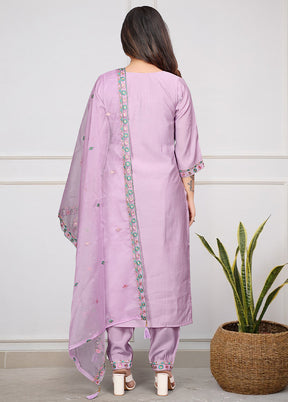 3 Pc Purple Readymade Viscose Dupatta Suit Set