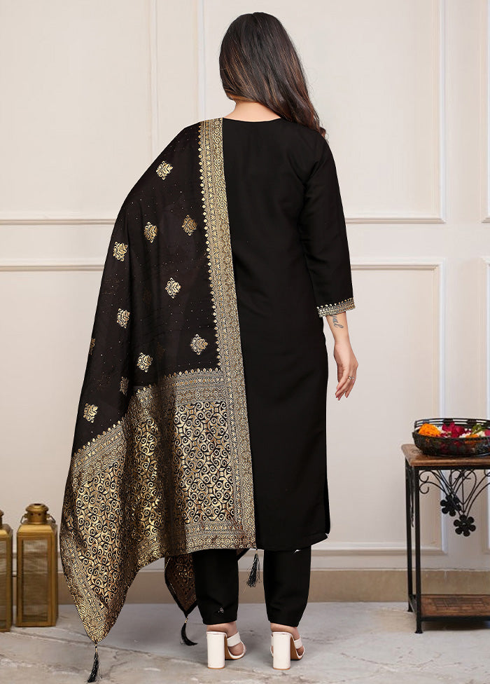 3 Pc Black Readymade Viscose Dupatta Suit Set