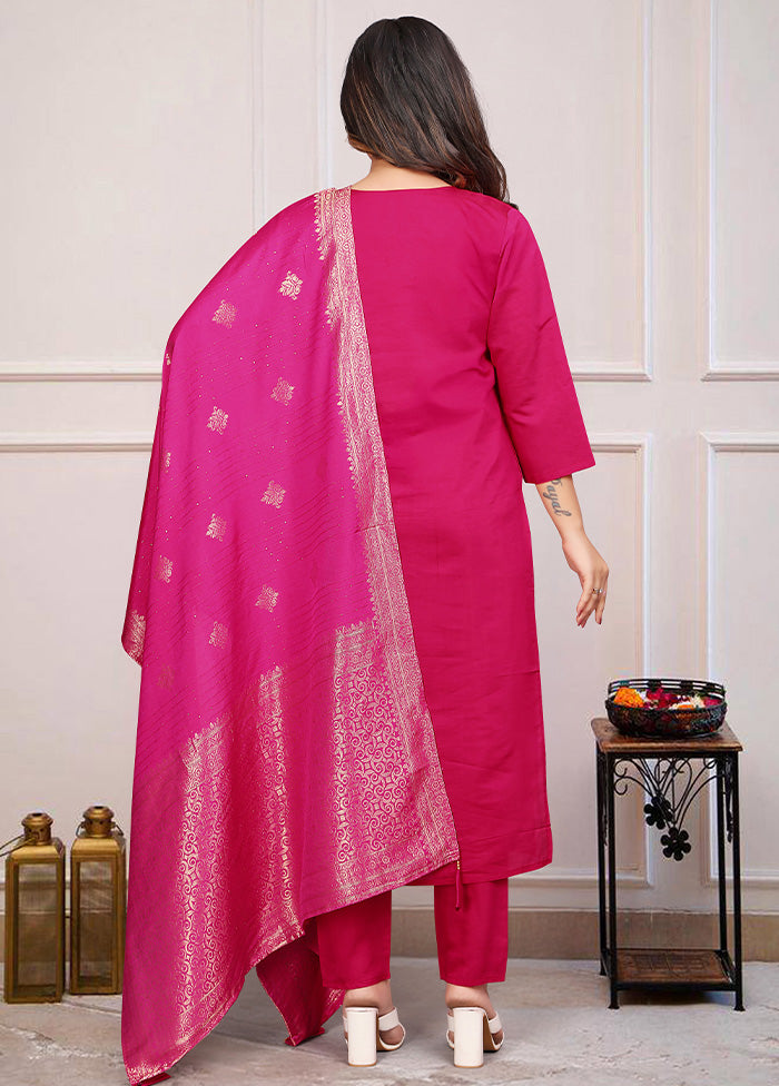 3 Pc Pink Readymade Viscose Dupatta Suit Set