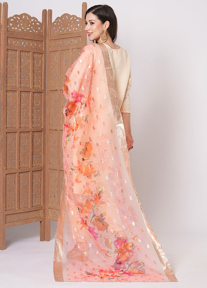 3 Pc Peach Readymade Chanderi Dupatta Suit Set