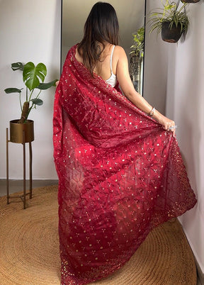 Maroon Spun Silk Saree With Blouse Piece