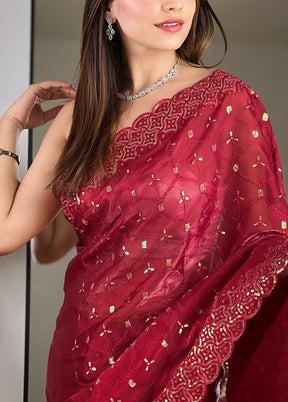 Maroon Spun Silk Saree With Blouse Piece