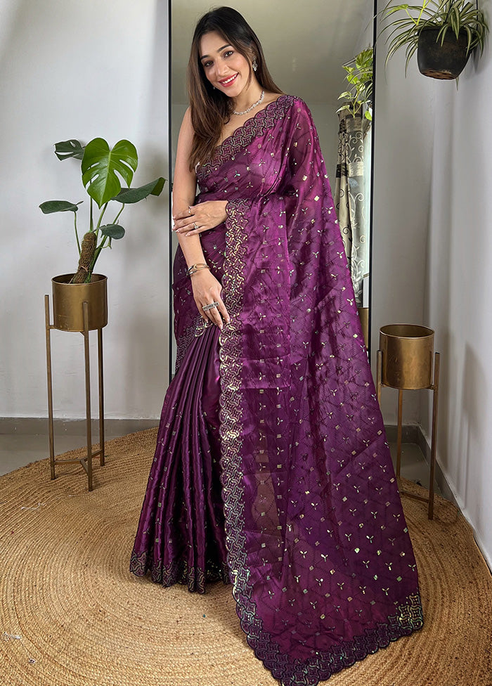 Wine Spun Silk Saree With Blouse Piece