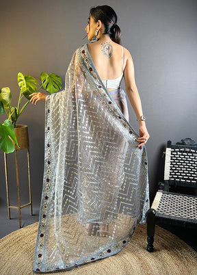 Grey Net Net Saree With Blouse Piece