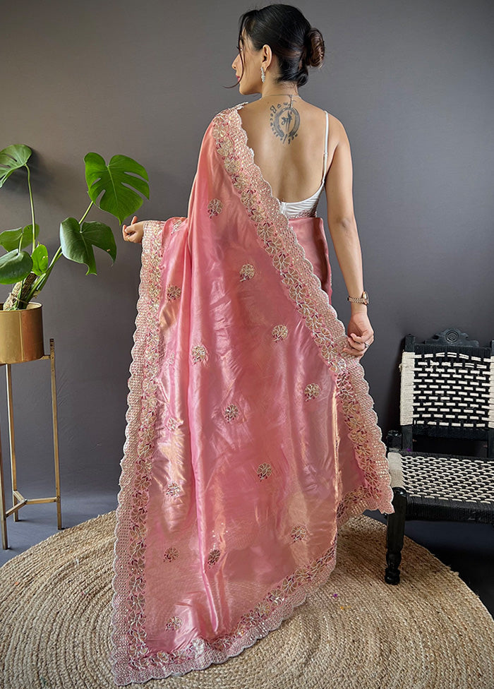 Pink Spun Silk Saree With Blouse Piece